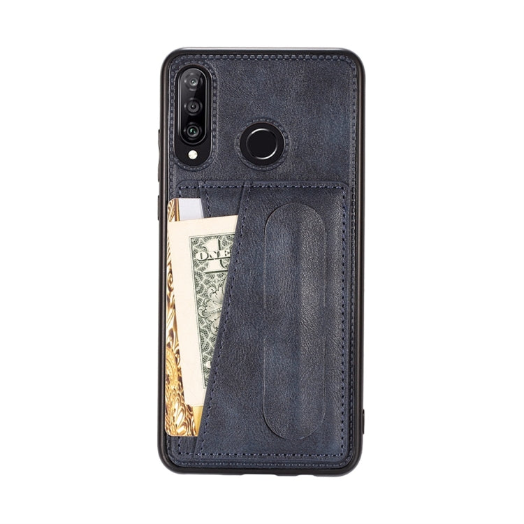 For Huawei P30 Lite Shockproof PC + PU Protective Case with Spring Holder & Card Slot