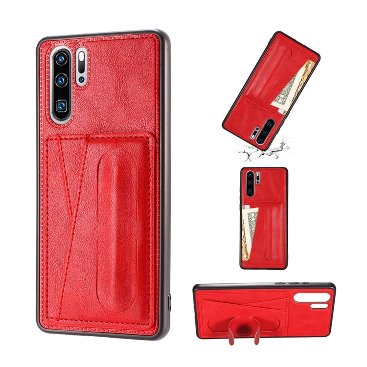 For Huawei P30 Pro Shockproof PC + PU Protective Case with Spring Holder & Card Slot