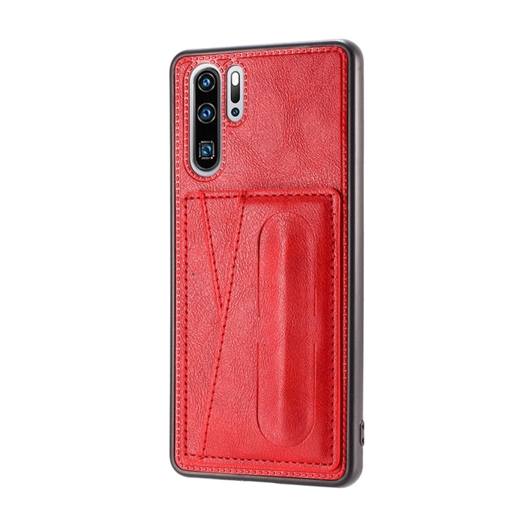 For Huawei P30 Pro Shockproof PC + PU Protective Case with Spring Holder & Card Slot