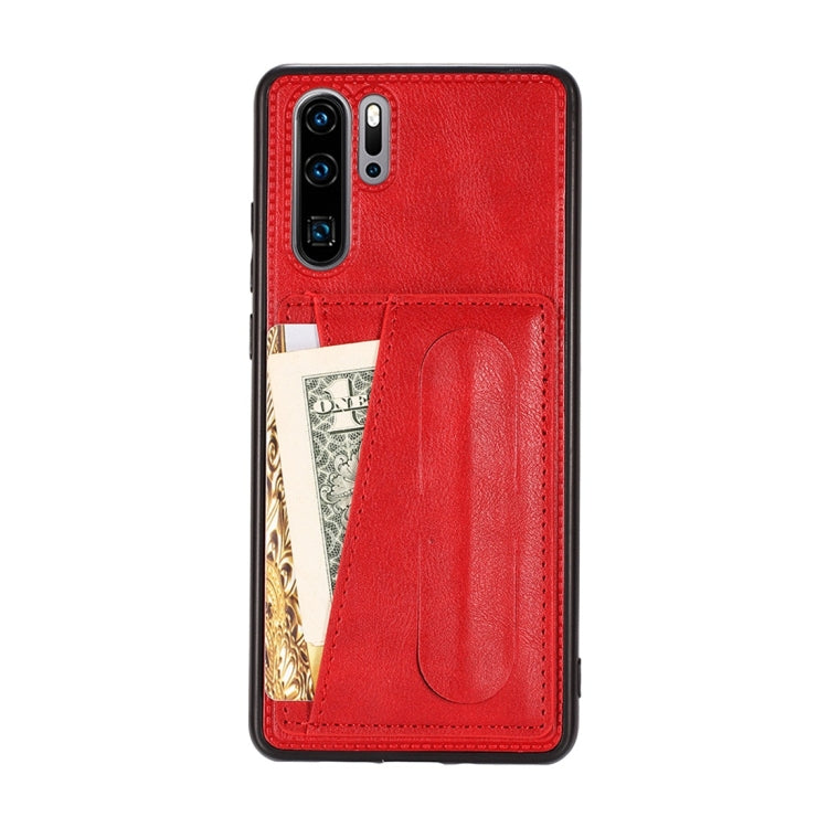 For Huawei P30 Pro Shockproof PC + PU Protective Case with Spring Holder & Card Slot