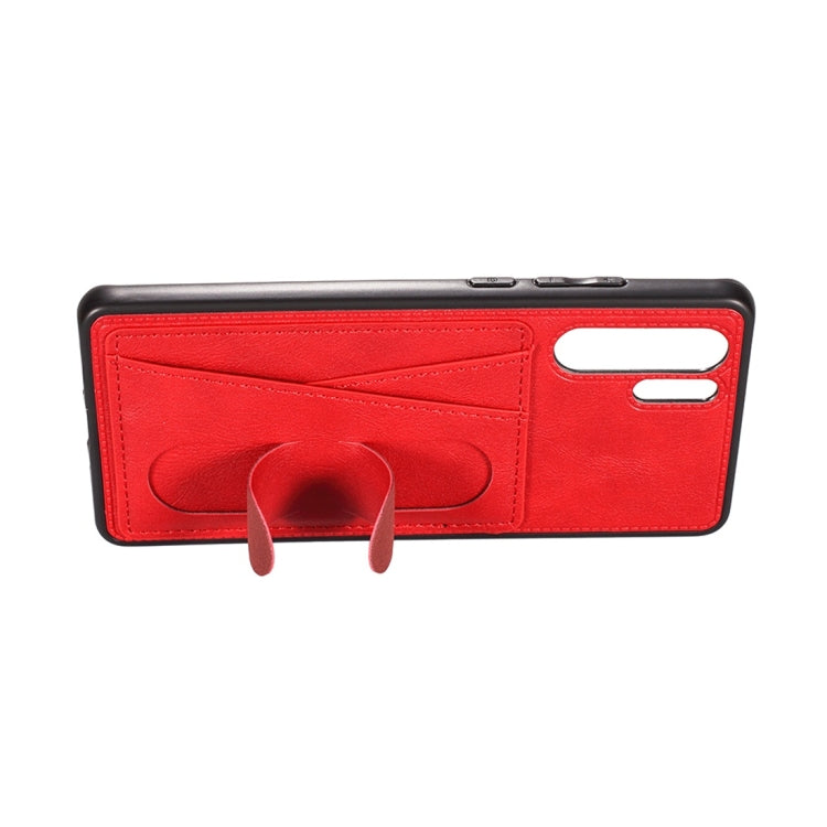 For Huawei P30 Pro Shockproof PC + PU Protective Case with Spring Holder & Card Slot