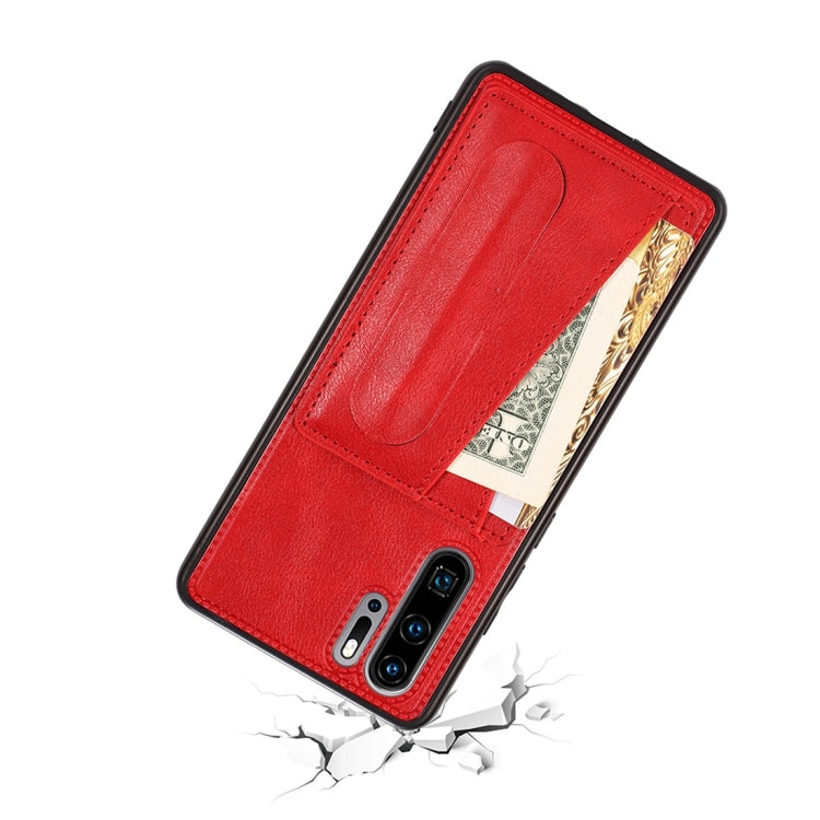 For Huawei P30 Pro Shockproof PC + PU Protective Case with Spring Holder & Card Slot