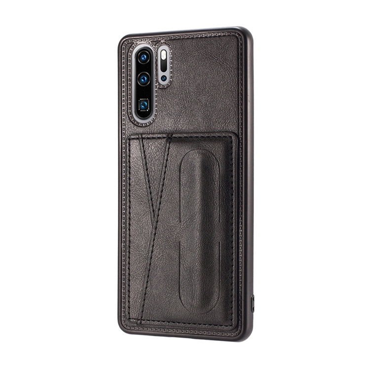 For Huawei P30 Pro Shockproof PC + PU Protective Case with Spring Holder & Card Slot