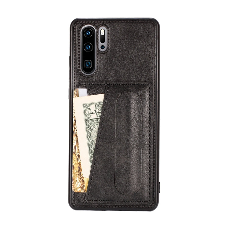 For Huawei P30 Pro Shockproof PC + PU Protective Case with Spring Holder & Card Slot