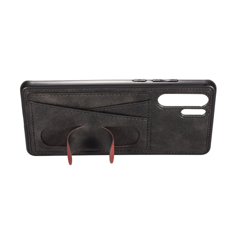 For Huawei P30 Pro Shockproof PC + PU Protective Case with Spring Holder & Card Slot