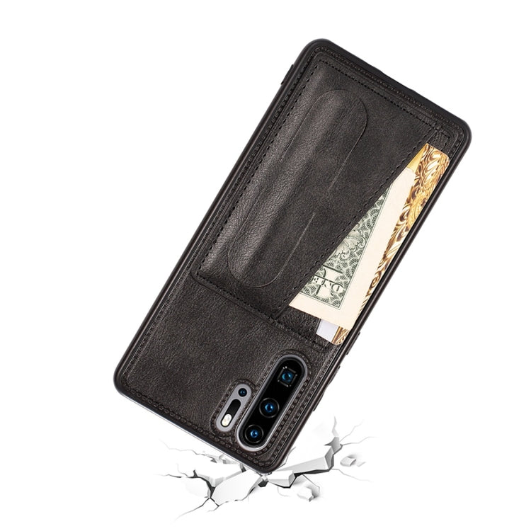 For Huawei P30 Pro Shockproof PC + PU Protective Case with Spring Holder & Card Slot