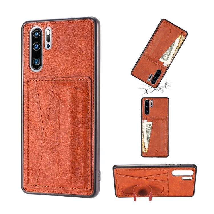 For Huawei P30 Pro Shockproof PC + PU Protective Case with Spring Holder & Card Slot