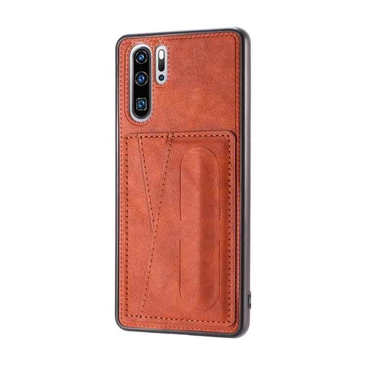 For Huawei P30 Pro Shockproof PC + PU Protective Case with Spring Holder & Card Slot