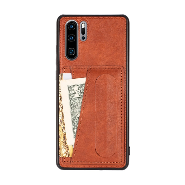 For Huawei P30 Pro Shockproof PC + PU Protective Case with Spring Holder & Card Slot
