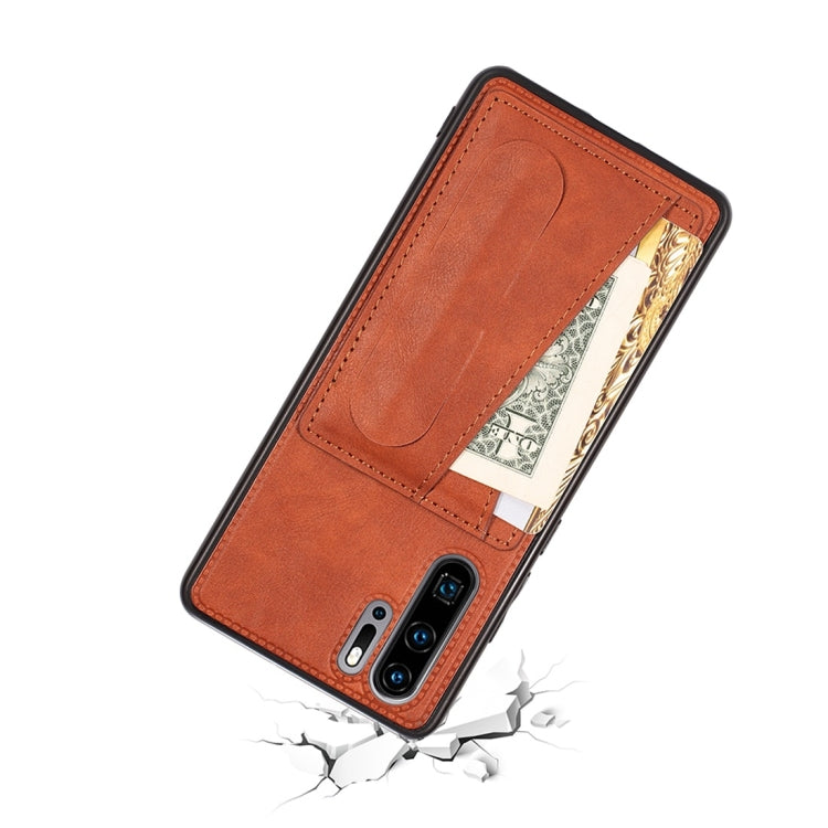 For Huawei P30 Pro Shockproof PC + PU Protective Case with Spring Holder & Card Slot