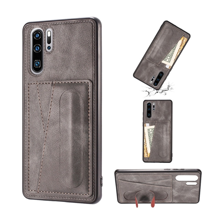 For Huawei P30 Pro Shockproof PC + PU Protective Case with Spring Holder & Card Slot
