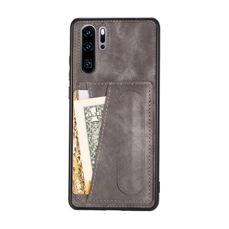 For Huawei P30 Pro Shockproof PC + PU Protective Case with Spring Holder & Card Slot