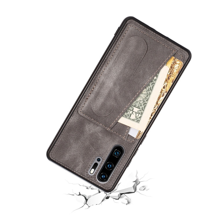 For Huawei P30 Pro Shockproof PC + PU Protective Case with Spring Holder & Card Slot