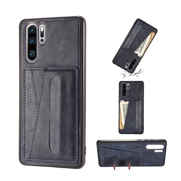 For Huawei P30 Pro Shockproof PC + PU Protective Case with Spring Holder & Card Slot
