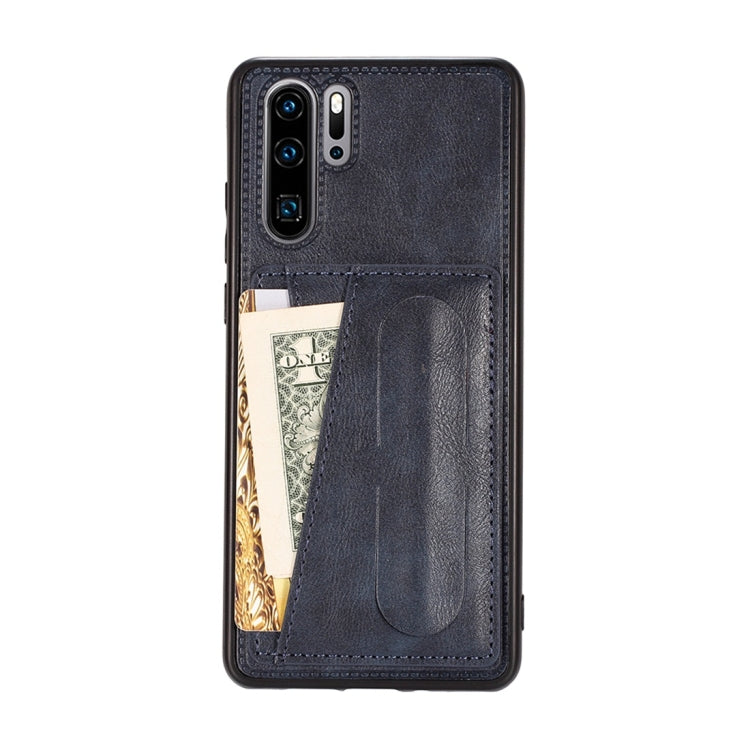 For Huawei P30 Pro Shockproof PC + PU Protective Case with Spring Holder & Card Slot