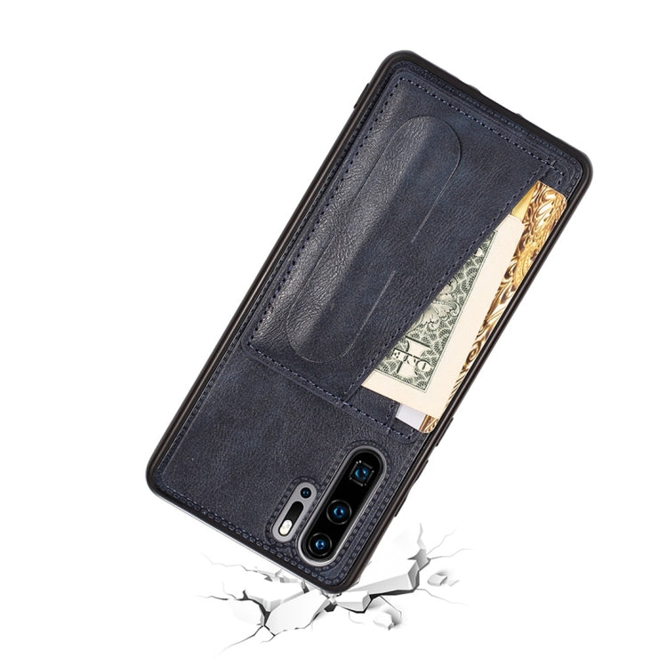 For Huawei P30 Pro Shockproof PC + PU Protective Case with Spring Holder & Card Slot