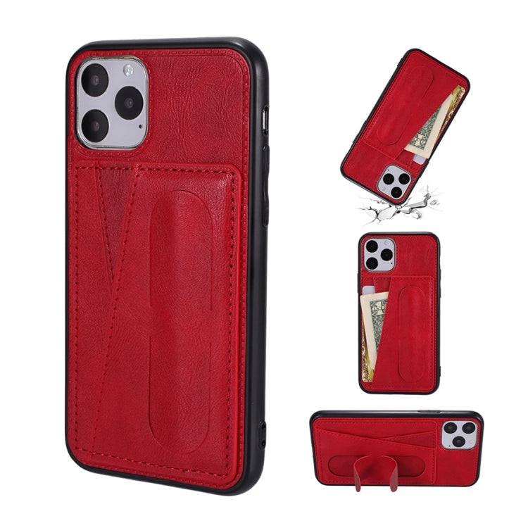 For iPhone 11 Pro Shockproof PC + PU Protective Case with Spring Holder & Card Slot