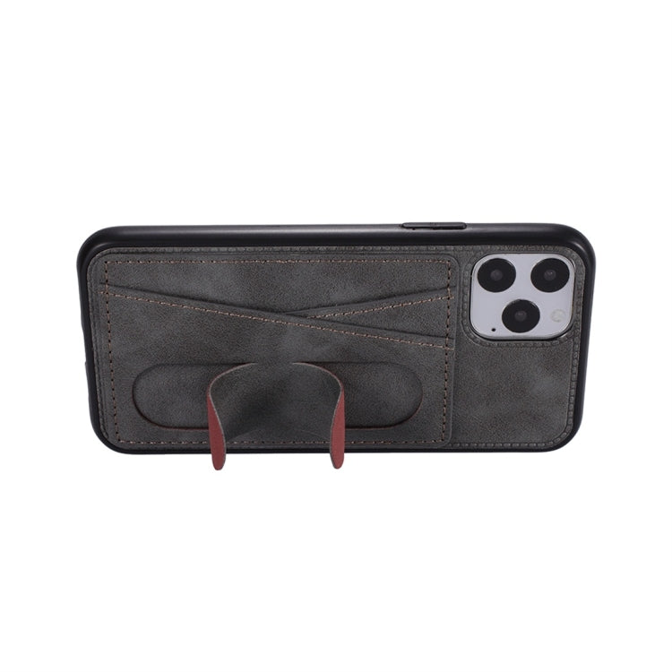 For iPhone 11 Pro Shockproof PC + PU Protective Case with Spring Holder & Card Slot