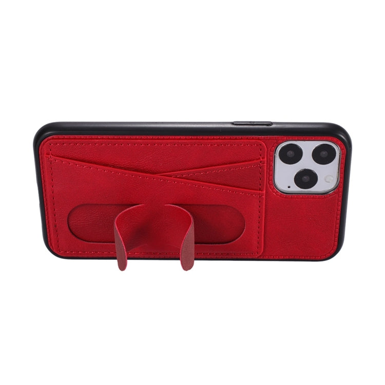 For iPhone 11 Shockproof PC + PU Protective Case with Spring Holder & Card Slot