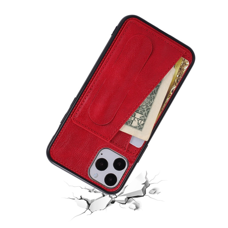 For iPhone 11 Shockproof PC + PU Protective Case with Spring Holder & Card Slot