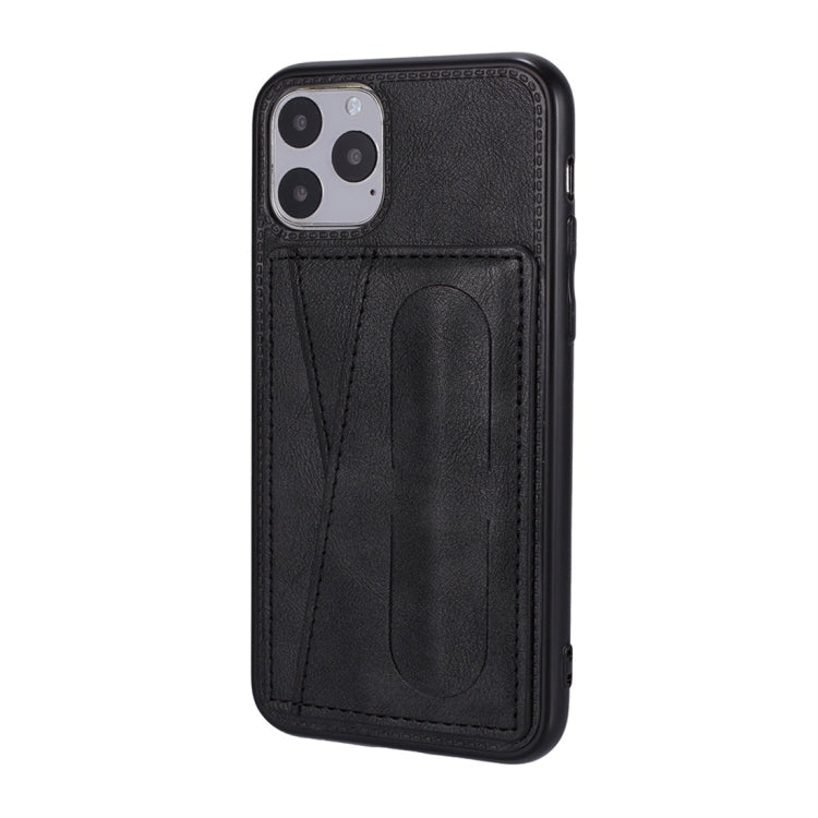 For iPhone 11 Shockproof PC + PU Protective Case with Spring Holder & Card Slot
