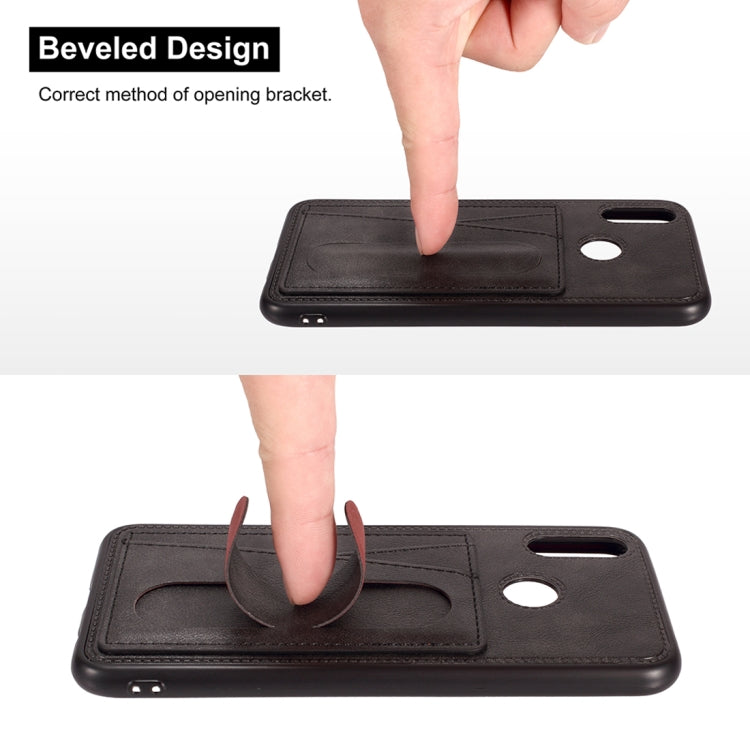 For iPhone 11 Shockproof PC + PU Protective Case with Spring Holder & Card Slot