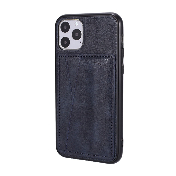 For iPhone 11 Shockproof PC + PU Protective Case with Spring Holder & Card Slot