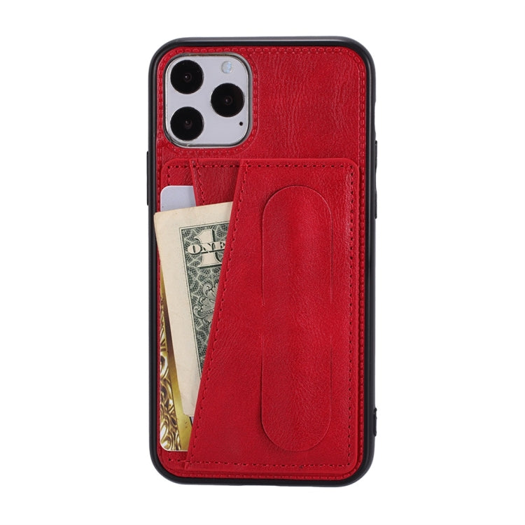 For iPhone 11 Pro Max Shockproof PC + PU Protective Case with Spring Holder & Card Slot