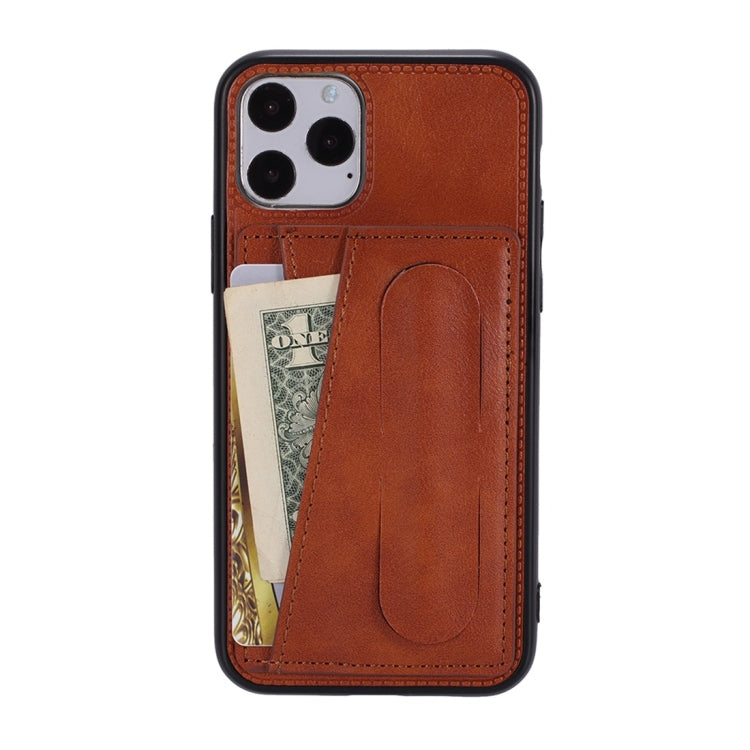 For iPhone 11 Pro Max Shockproof PC + PU Protective Case with Spring Holder & Card Slot