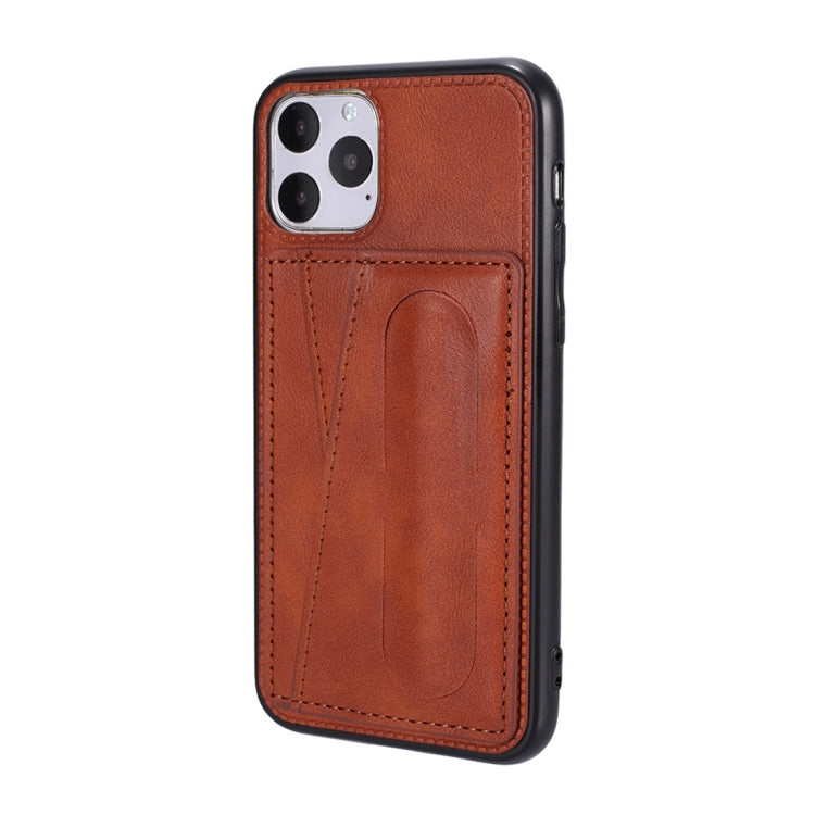 For iPhone 11 Pro Max Shockproof PC + PU Protective Case with Spring Holder & Card Slot