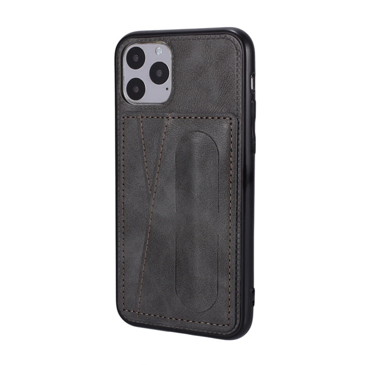 For iPhone 11 Pro Max Shockproof PC + PU Protective Case with Spring Holder & Card Slot