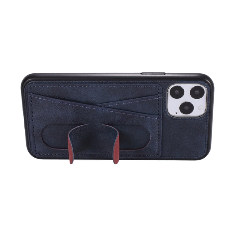 For iPhone 11 Pro Max Shockproof PC + PU Protective Case with Spring Holder & Card Slot