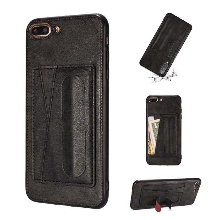For iPhone 6 / 6s Shockproof PC + PU Protective Case with Spring Holder & Card Slot