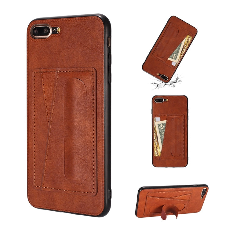For iPhone 6 / 6s Shockproof PC + PU Protective Case with Spring Holder & Card Slot