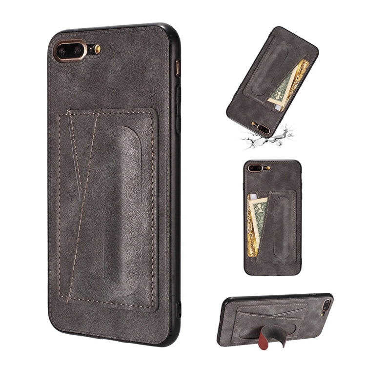 For iPhone 6 / 6s Shockproof PC + PU Protective Case with Spring Holder & Card Slot
