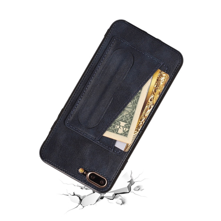 For iPhone 6 / 6s Shockproof PC + PU Protective Case with Spring Holder & Card Slot