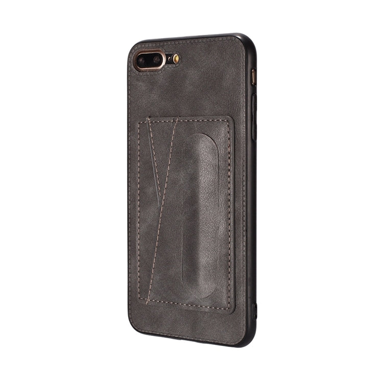 For iPhone 7 / 8 Shockproof PC + PU Protective Case with Spring Holder & Card Slot