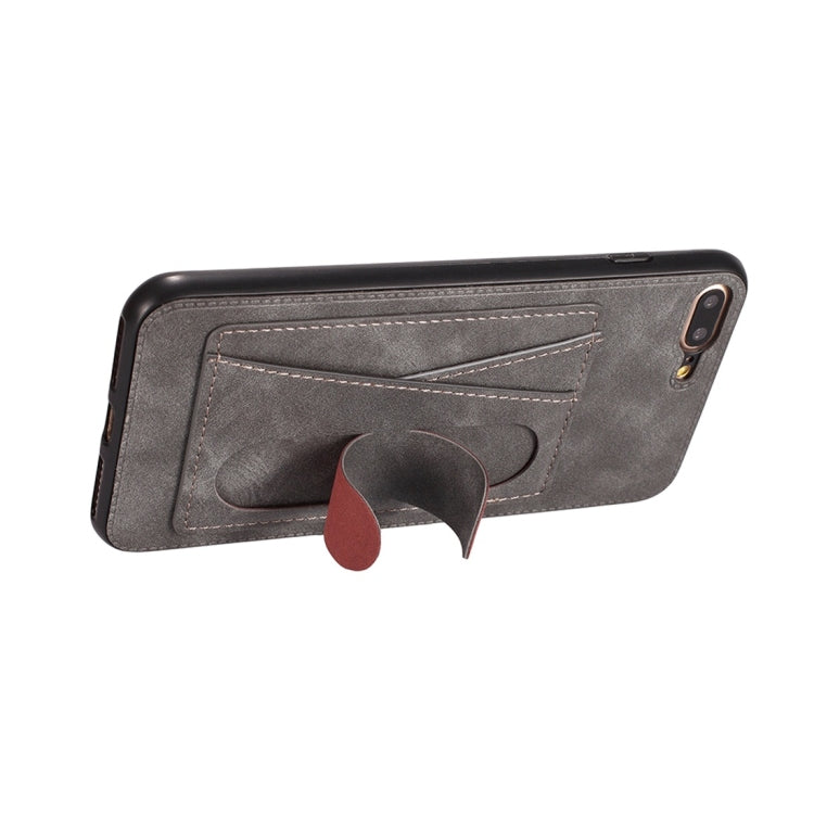 For iPhone 7 / 8 Shockproof PC + PU Protective Case with Spring Holder & Card Slot
