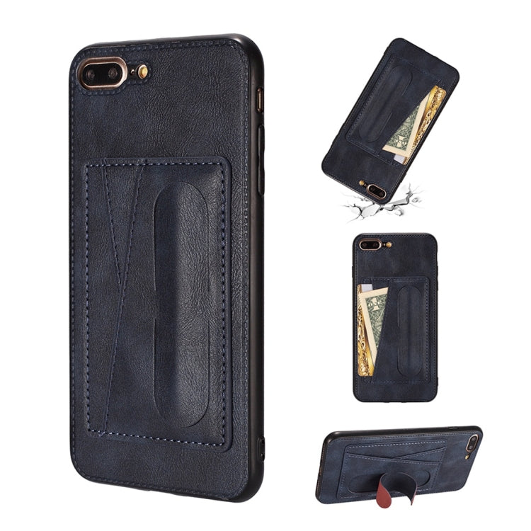 For iPhone 7 / 8 Shockproof PC + PU Protective Case with Spring Holder & Card Slot