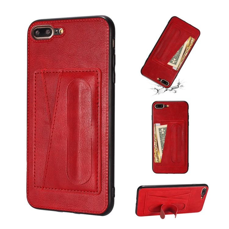 For iPhone 7 Plus / 8 Plus Shockproof PC + PU Protective Case with Spring Holder & Card Slot