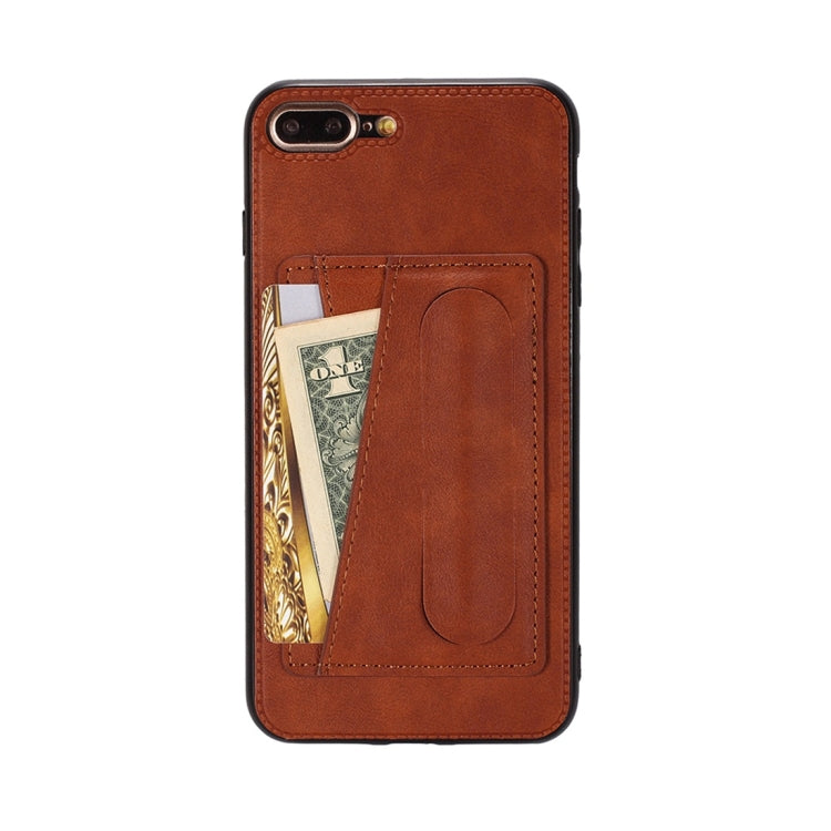 For iPhone 7 Plus / 8 Plus Shockproof PC + PU Protective Case with Spring Holder & Card Slot