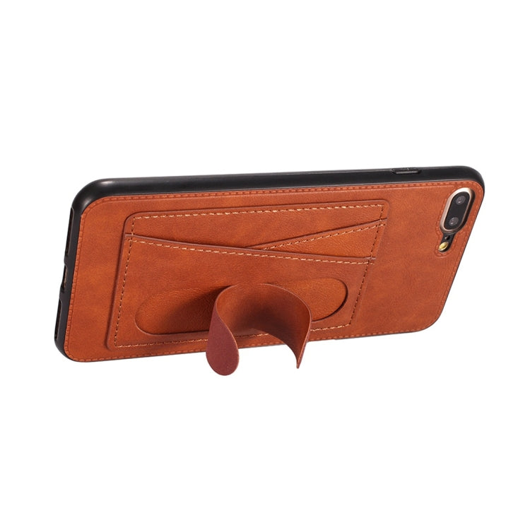 For iPhone 7 Plus / 8 Plus Shockproof PC + PU Protective Case with Spring Holder & Card Slot