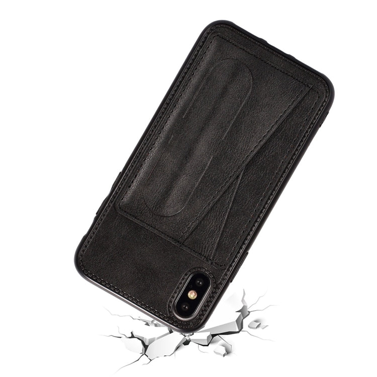 For iPhone XS Max Shockproof PC + PU Protective Case with Spring Holder & Card Slot