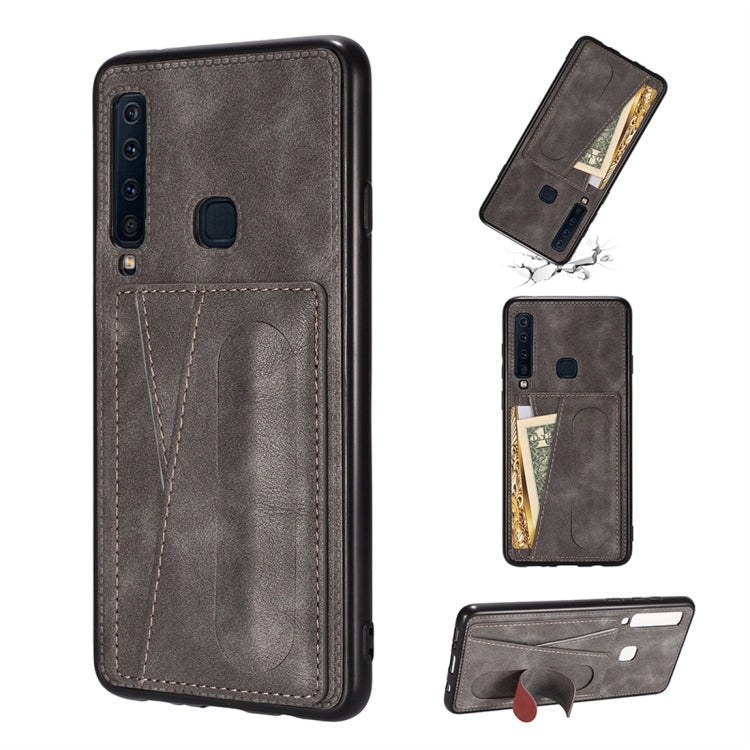 For Galaxy A9 (2018) / A9s Shockproof PC + PU Protective Case with Spring Holder & Card Slot