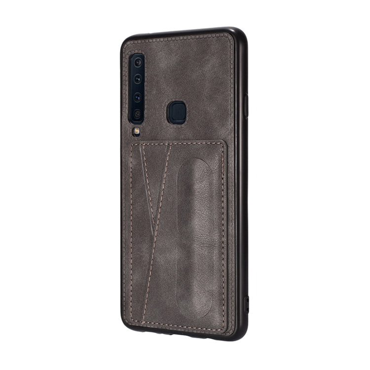 For Galaxy A9 (2018) / A9s Shockproof PC + PU Protective Case with Spring Holder & Card Slot