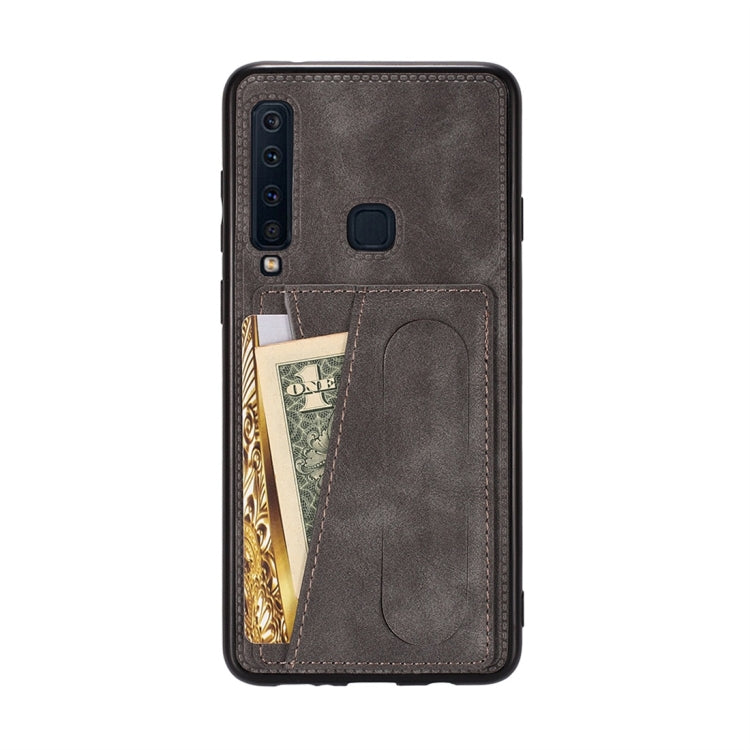 For Galaxy A9 (2018) / A9s Shockproof PC + PU Protective Case with Spring Holder & Card Slot