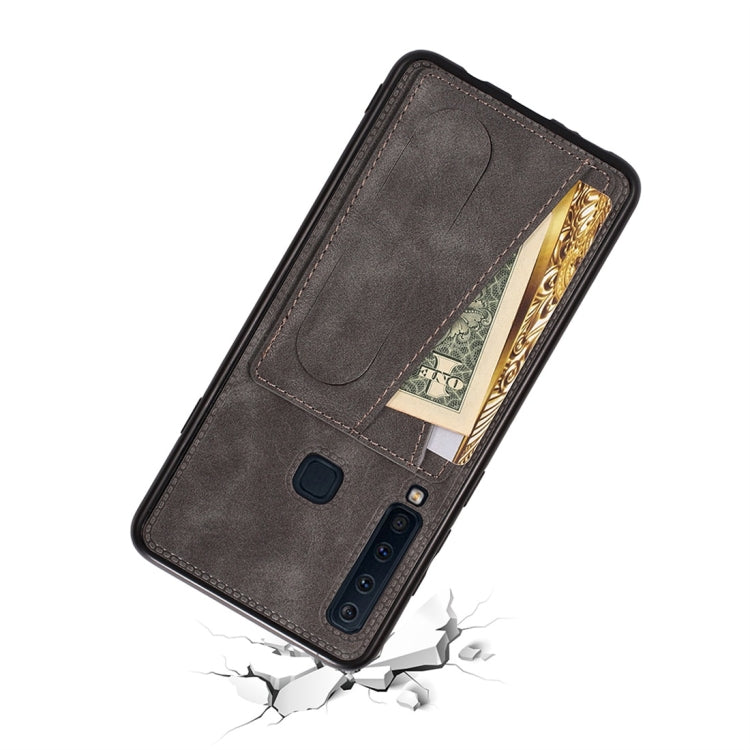 For Galaxy A9 (2018) / A9s Shockproof PC + PU Protective Case with Spring Holder & Card Slot