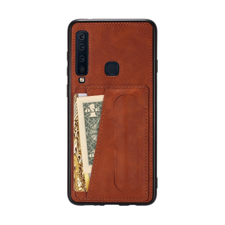For Galaxy A9 (2018) / A9s Shockproof PC + PU Protective Case with Spring Holder & Card Slot