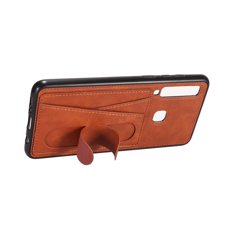 For Galaxy A9 (2018) / A9s Shockproof PC + PU Protective Case with Spring Holder & Card Slot