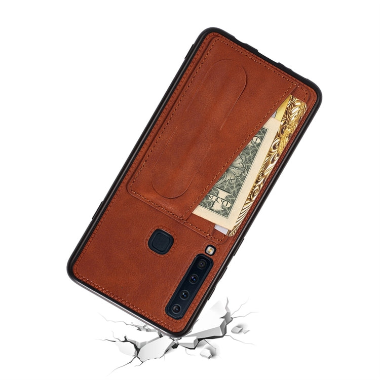 For Galaxy A9 (2018) / A9s Shockproof PC + PU Protective Case with Spring Holder & Card Slot